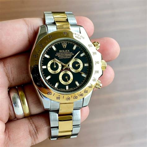 gold silver rolex mens|silver Rolex with black head.